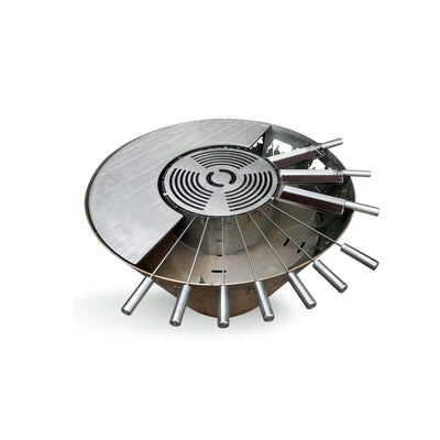 Fire bowl with conical grill ring Alpaufzug 100, stainless steel