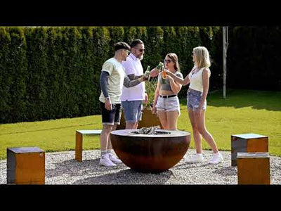 Fire bowl with grill ring, height-adjustable Alpaufzug 100, stainless steel