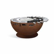 Fire bowl with grill ring, height-adjustable Alpaufzug 100, stainless steel