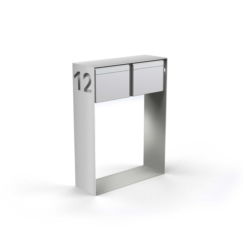 Horizontal double letterbox with lettering, stainless steel