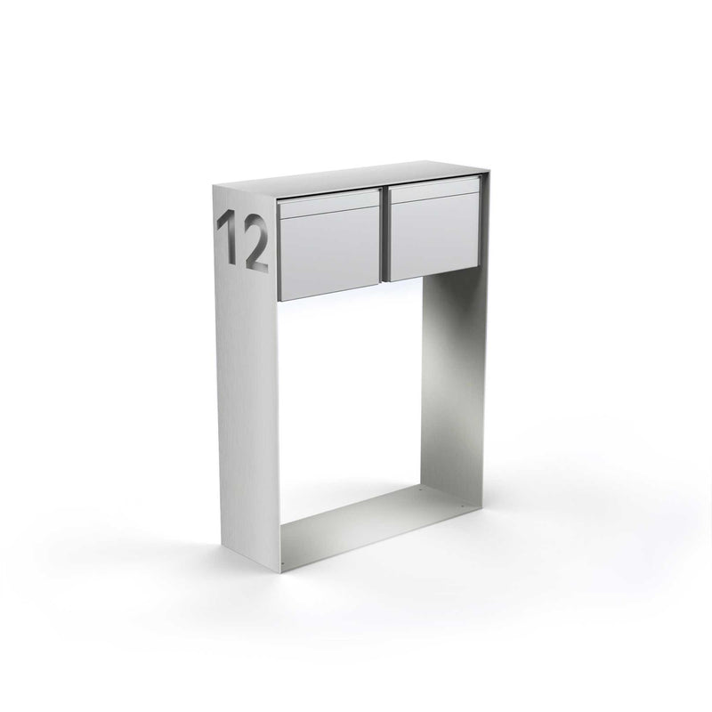 Horizontal double letterbox with lettering, stainless steel