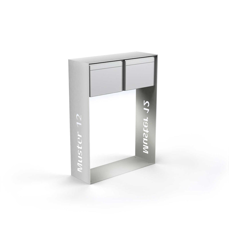 Horizontal double letterbox with lettering, stainless steel