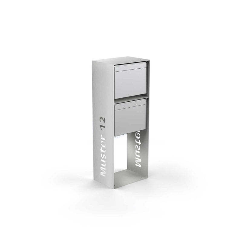 Vertical double letterbox with lettering, stainless steel