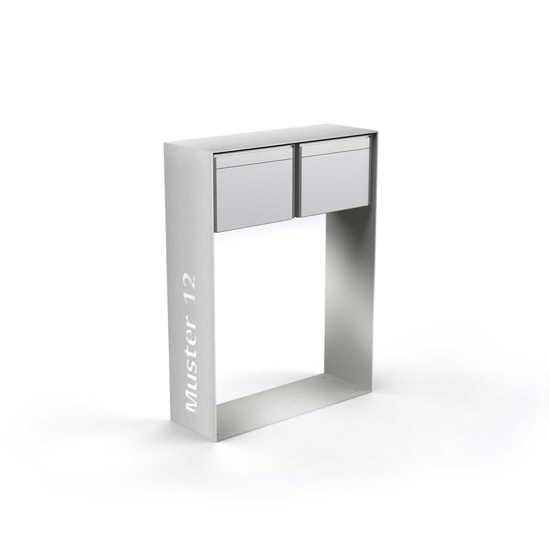 Horizontal double letterbox with lettering, stainless steel