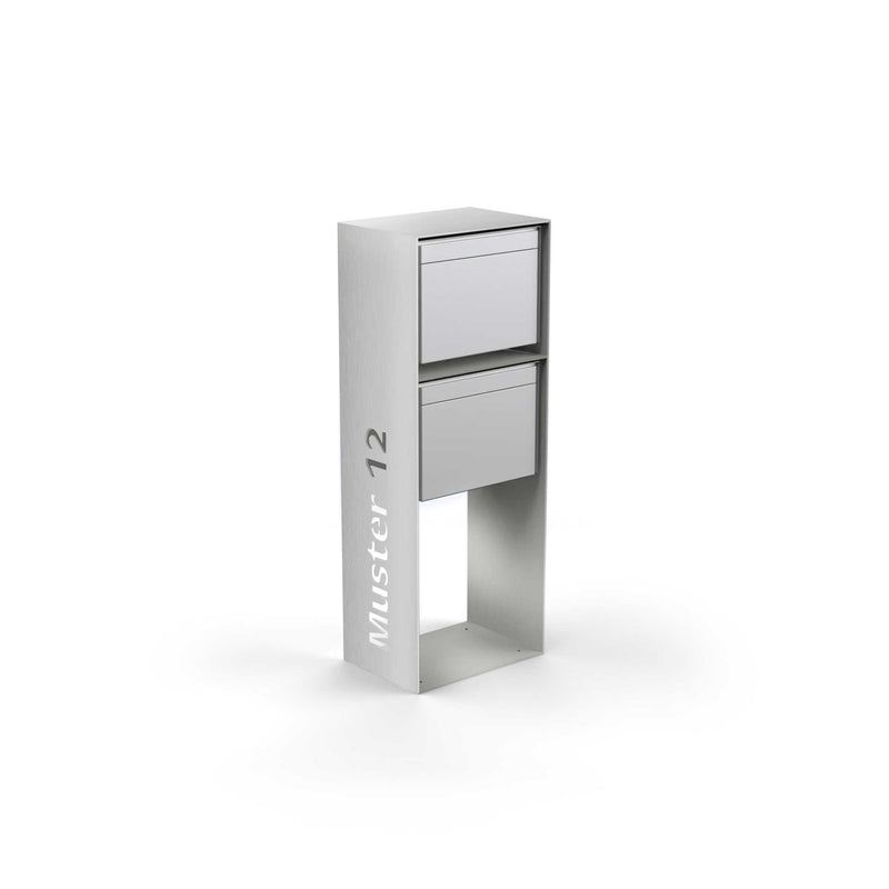 Vertical double letterbox with lettering, stainless steel