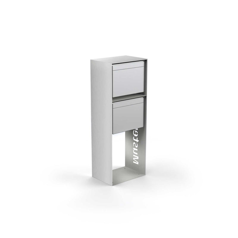 Vertical double letterbox with lettering, stainless steel