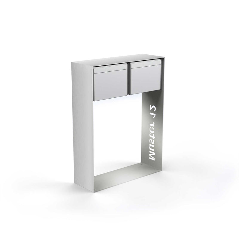 Horizontal double letterbox with lettering, stainless steel