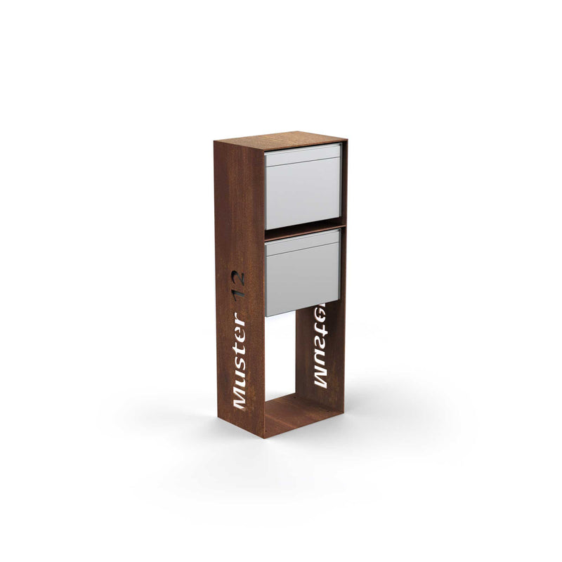 Vertical double letterbox with lettering, stainless steel