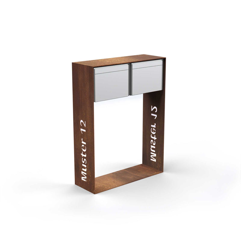 Horizontal double letterbox with lettering, stainless steel