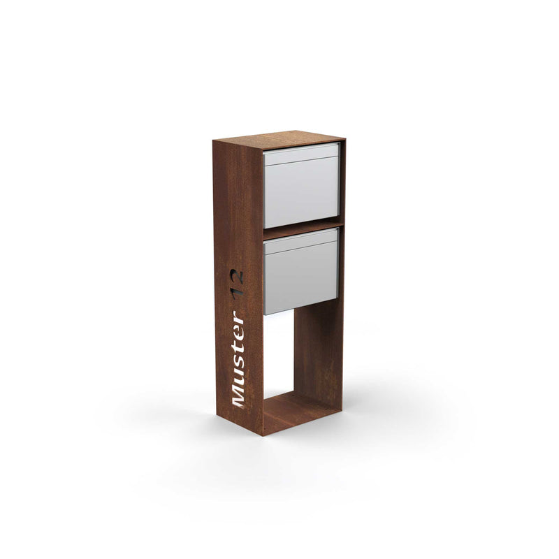 Vertical double letterbox with lettering, stainless steel