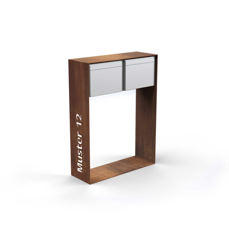 Horizontal double letterbox with lettering, stainless steel