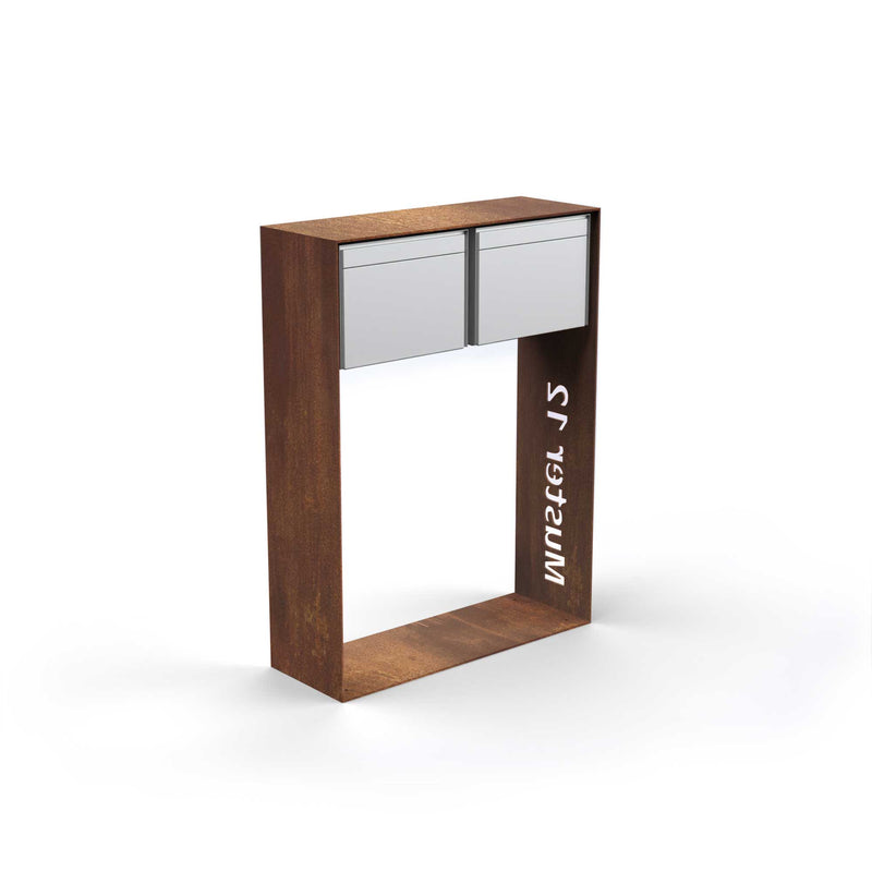 Horizontal double letterbox with lettering, stainless steel