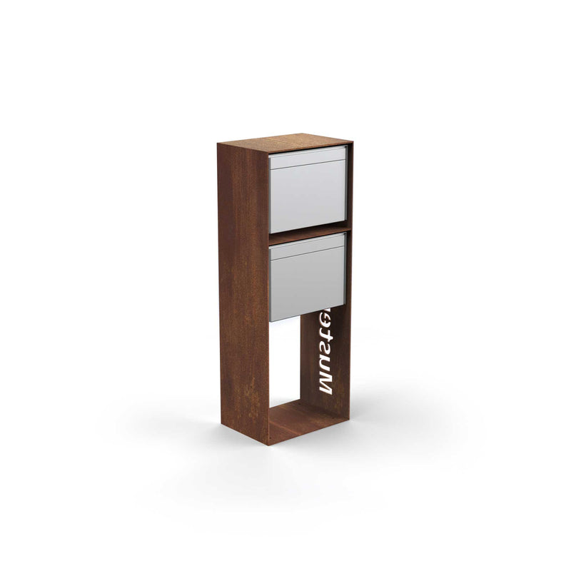 Vertical double letterbox with lettering, stainless steel