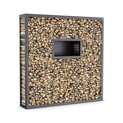Firewood rack with back panel made to measure, stainless steel powder-coated