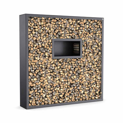 Firewood rack with made-to-measure side and rear panels, stainless steel powder-coated