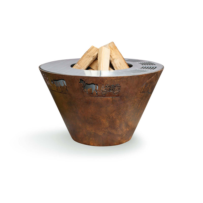 Fire bowl with conical grill ring Alpaufzug 100, stainless steel