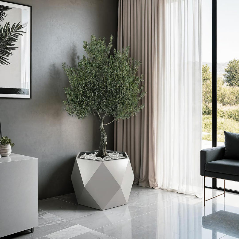 Elegant silver diamond plant pot in the living room