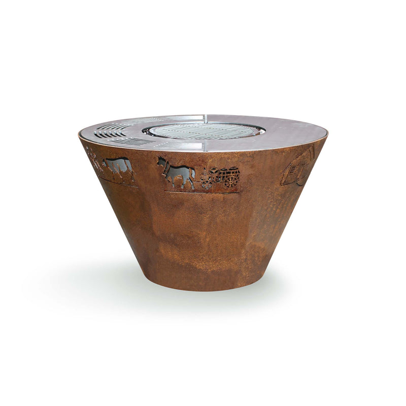 Fire bowl with conical grill ring Alpaufzug 100, stainless steel