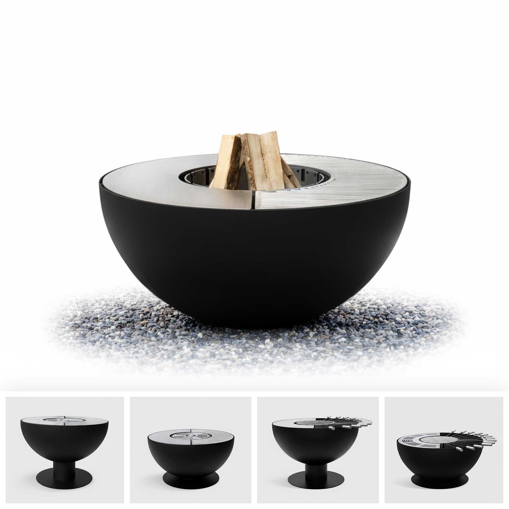 Fire bowl with grill ring, height-adjustable 100, stainless steel black