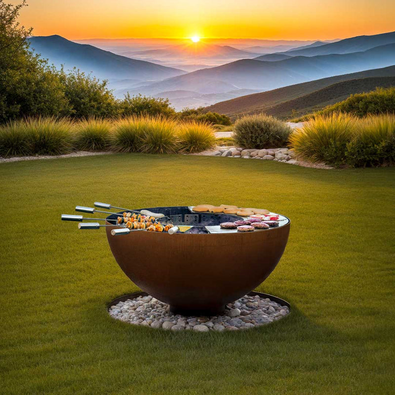 Fire bowl with barbecue accessories