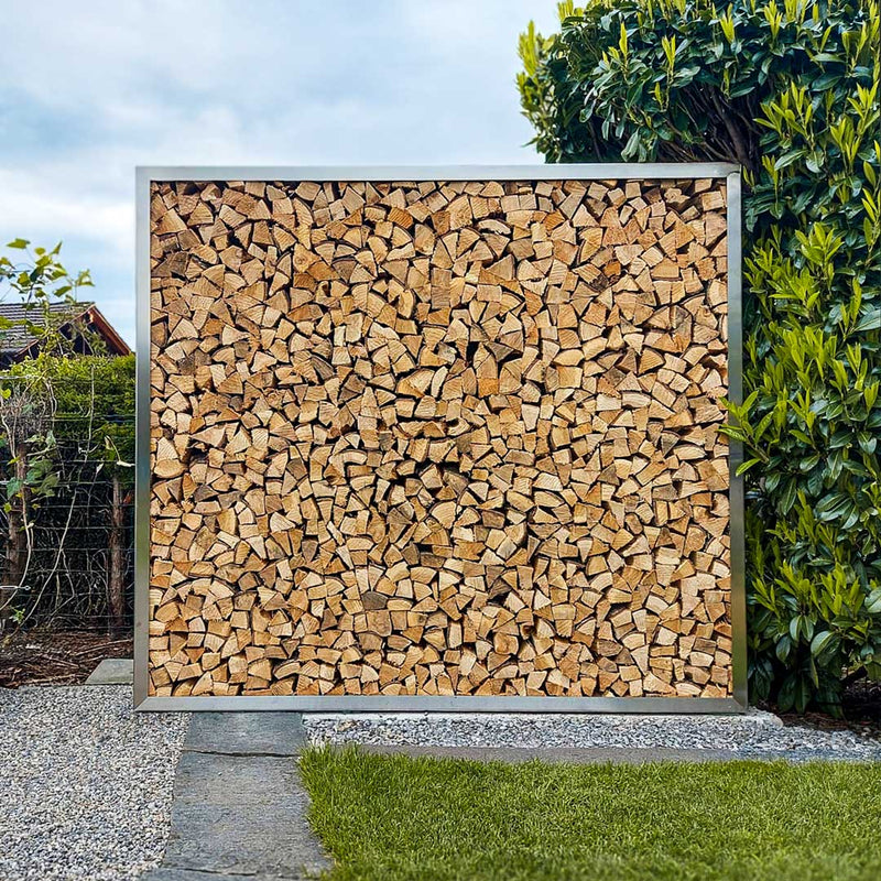 Firewood rack with back panel made to measure, stainless steel