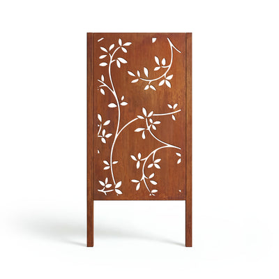 Privacy screen with branches and leaves, patina finish