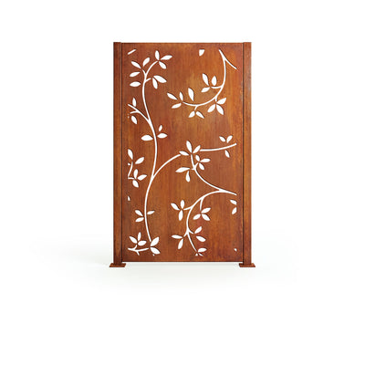 Privacy screen with branches and leaves, patina finish