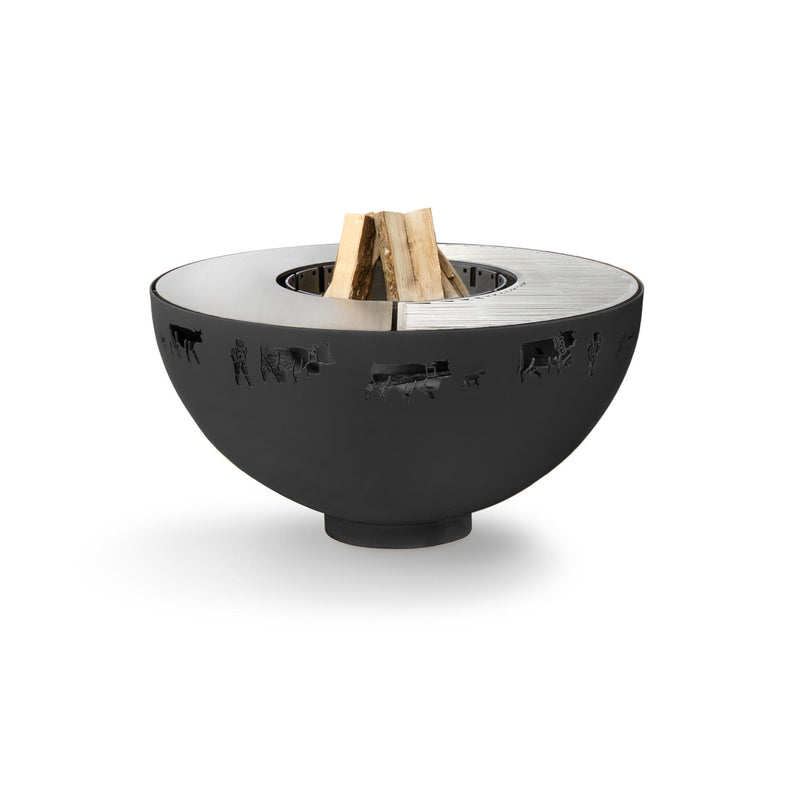 Fire bowl with grill ring Alpaufzug 100, stainless steel black