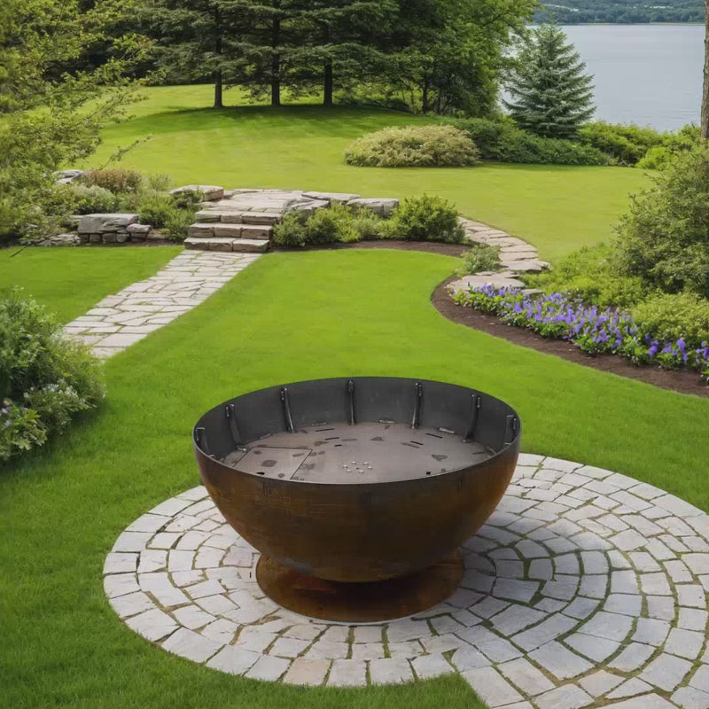 Fire bowl with grill plate square small 80, stainless steel