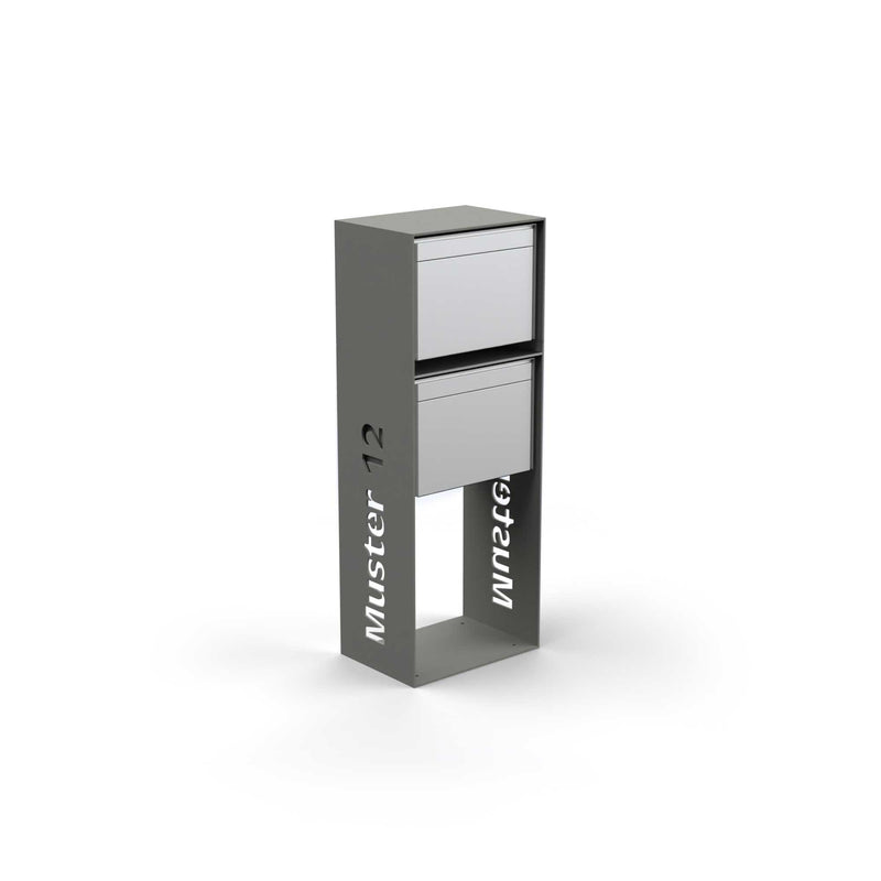 Vertical double letterbox with lettering, powder coating