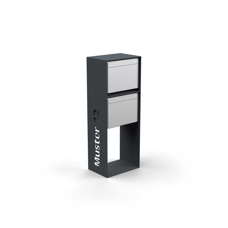 Vertical double letterbox with lettering, powder coating