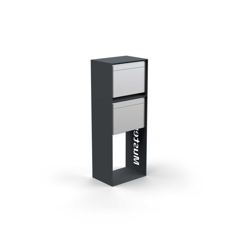 Vertical double letterbox with lettering, powder coating